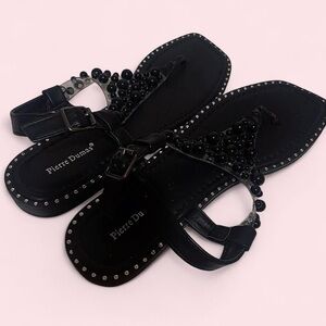 Pierre Dumas Black Beaded Sandals